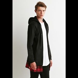 Forever 21 black layered w flannel longline hoodie